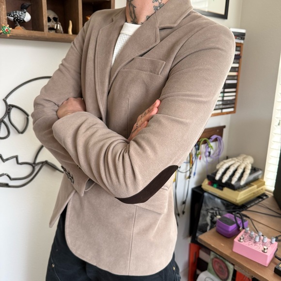 Vintage 2000s Banana Republic Tan Cotton Blazer with Elbow Patches ~ Size Small - Picture 3 of 8